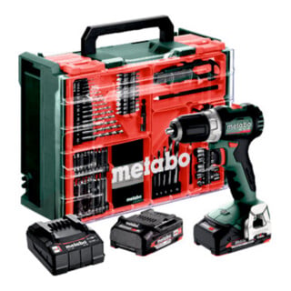 Metabo Akku-Bohrschrauber BS 18 L BL Set (613155710) mit 74-teiliger Mobiler Werkstatt, Kunststoffkoffer, 18V 2x2Ah Li-Power + SC 30