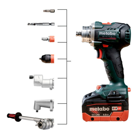 Metabo Akku-Bohrschrauber BS 18 LTX BL Q I metaBOX 145 L; 18V 2x5.5Ah LiHD + ASC 145