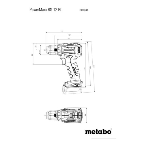 Metabo Akku-Bohrschrauber PowerMaxx BS 12 BL (601044800) metaBOX 118, 12V 2x4Ah LiHD + ASC 55