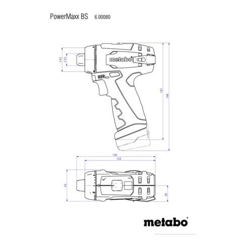 Metabo Akku-Bohrschrauber PowerMaxx BS Basic Kunststoffkoffer; 12V 2x2Ah Li-Power + LC 40