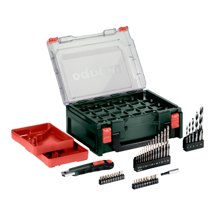 Metabo Akku-Bohrschrauber PowerMaxx BS Basic Set (600080710) mit 41-teiliger Mobiler Werkstatt, Kunststoffkoffer, 12V 2x2Ah Li-Power + LC 40
