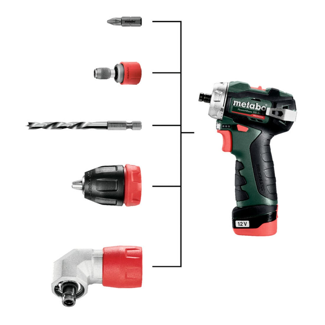 Metabo Akku-Bohrschrauber PowerMaxx BS BL Q Kunststoffkoffer; 12V 2x2Ah Li-Power + LC 40