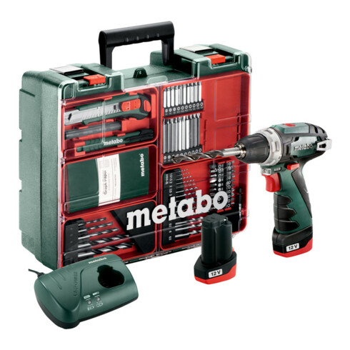 Metabo Akku-Bohrschrauber PowerMaxx BS Mobile Werkstatt Mobile Werkstatt; Kunststoffkoffer; 12V 2x2Ah Li-Power + LC 40