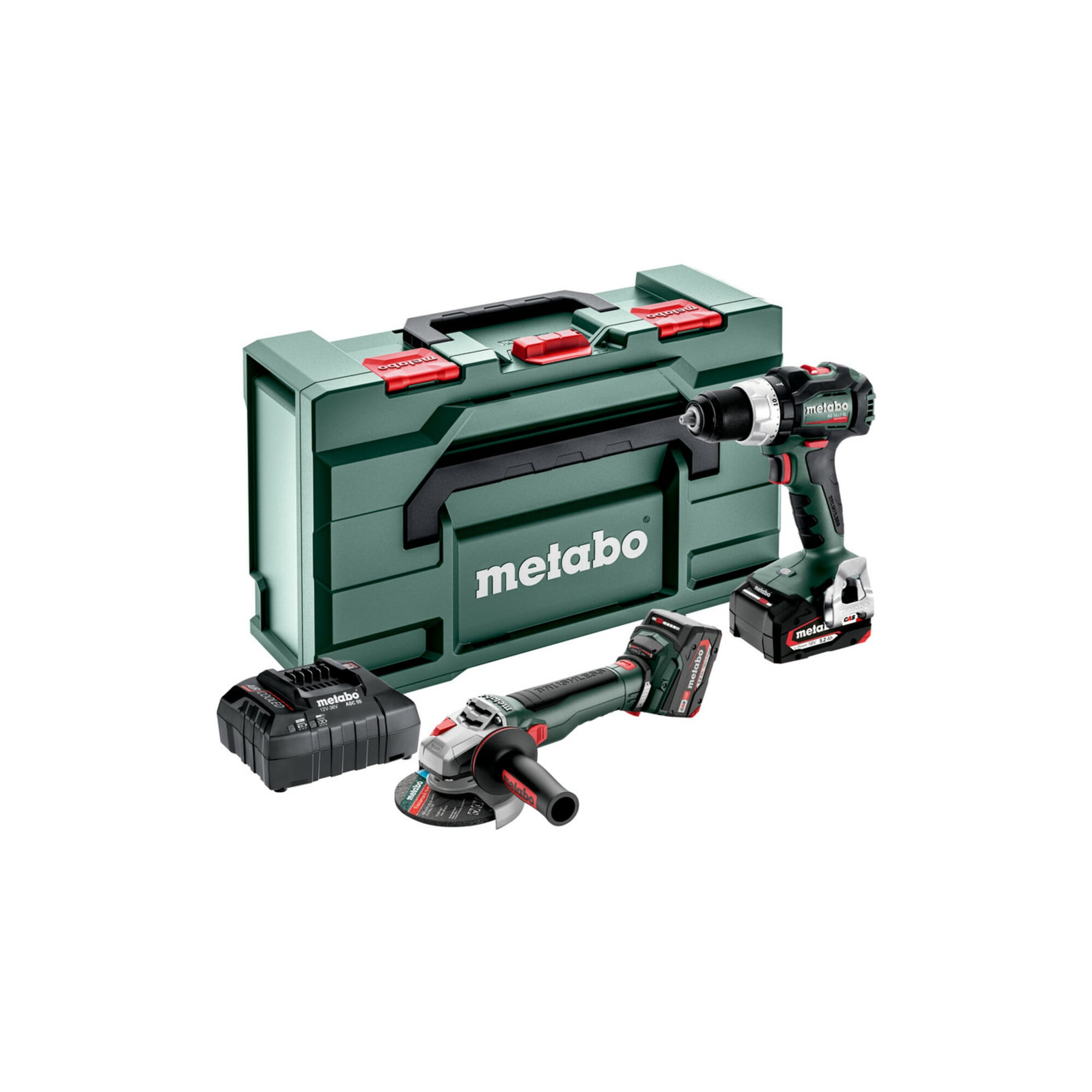 Metabo Akku Combo Set 2.9.4 mit metaBOX 165 L bestehend aus Akku-Bohrschrauber BS 18 LT BL und Akku-Winkelschleifer WB 18 LT BL Q 602316890