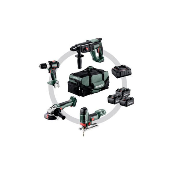 Metabo Akku Combo Set Bauhandwerk 4.3 SB 18 LT BL + W 18 L 9-125 Quick + KH 18 LTX 24 + STA 18 LTX 100; Werkzeugtasche