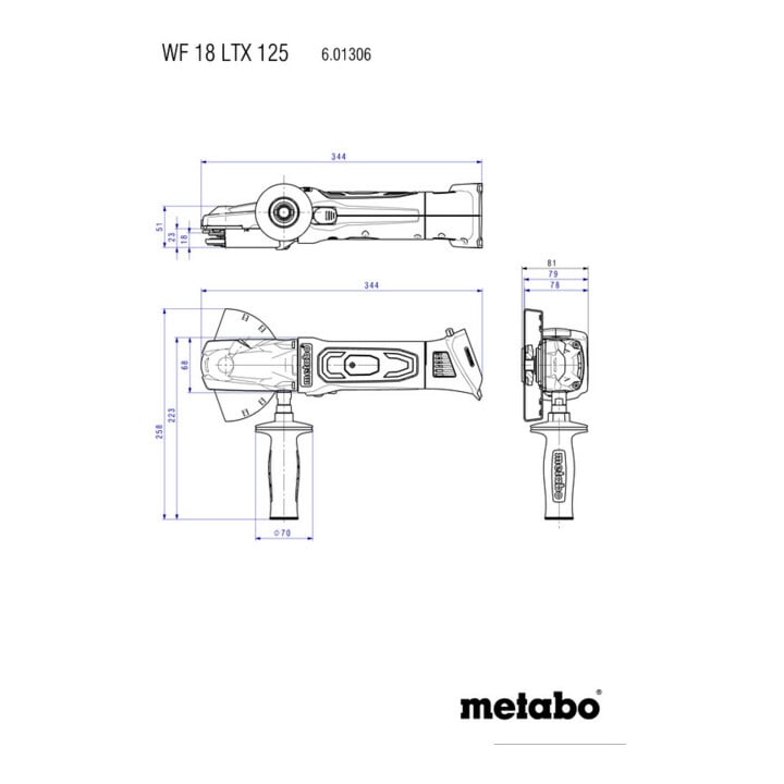 Metabo Akku-Flachkopf-Winkelschleifer WF 18 LTX 125 Quick metaBOX 165 L