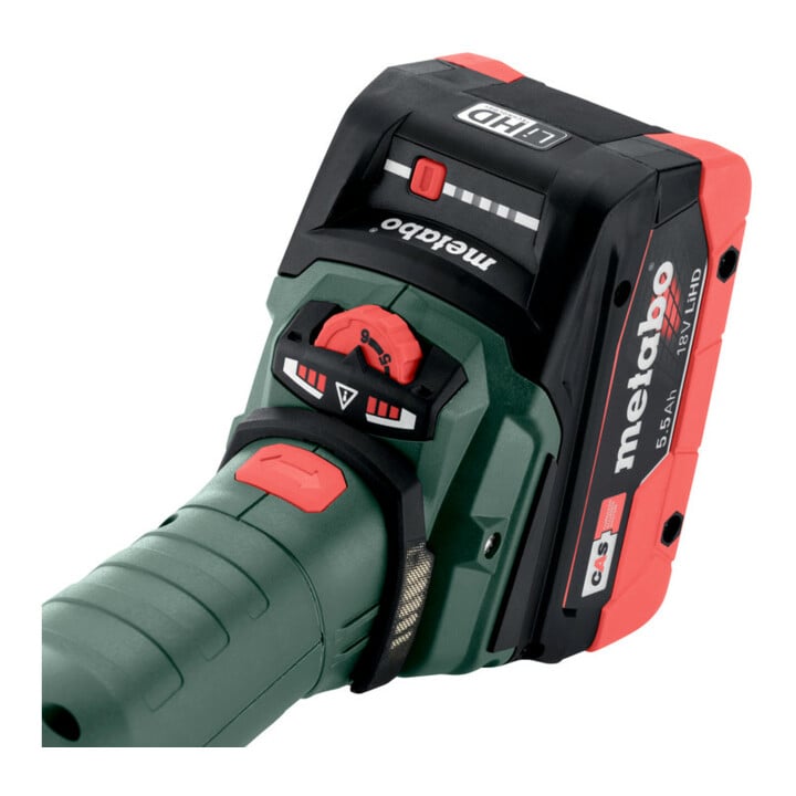 Metabo Akku-Flachkopf-Winkelschleifer WVBF 18 LT BL 11-125 Quick (601307840), metaBOX 165 L