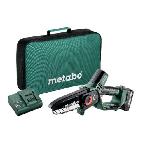 Metabo Akku-Gehölzsäge MS 18 LTX 15 (600856500) Werkzeugtasche, 18V 1x2Ah Li-Power + SC 30