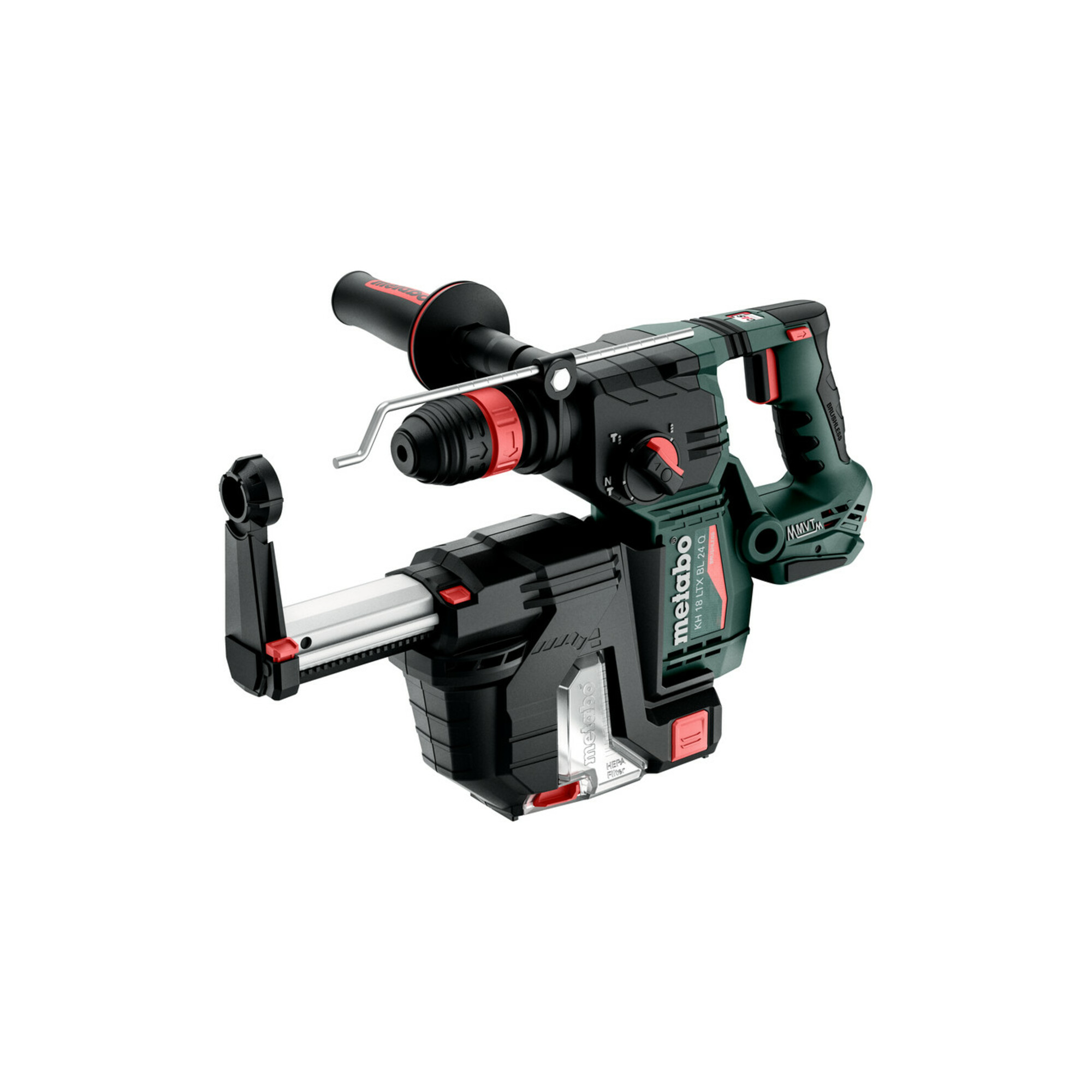 Metabo Akku-Kombihammer KH 18 LTX BL 24 Q Set ISA mit integrierter Staubabsaugung und Metabo-Quick-Wechselfutter ; metaBOX 185 XL