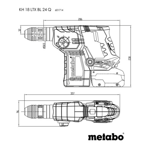 Metabo Akku-Kombihammer KH 18 LTX BL 24 Q Set ISA mit integrierter Staubabsaugung und Metabo-Quick-Wechselfutter ; metaBOX 185 XL