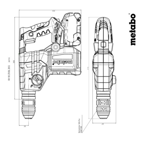 Metabo Akku-Kombihammer KH 18 LTX BL 28 Q Set ISA mit integrierter Staubabsaugung und Metabo-Quick-Wechselfutter ; metaBOX 185 XL; 18V 2x5.5Ah LiHD + ASC 145