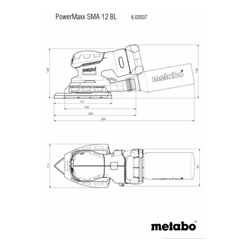 Metabo Akku-Multischleifer PowerMaxx SMA 12 BL mit 100 x 150 mm Schleifplatte; metaBOX 215