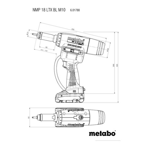 Metabo Akku-Nietmutternpistole NMP 18 LTX BL M10 metaBOX 145 M; 18V 2x4Ah LiHD + ASC 55