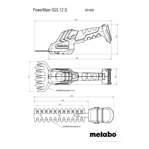 Metabo Akku-Strauch- und Grasschere PowerMaxx SGS 12 Q Set mit Teleskopstab; Karton