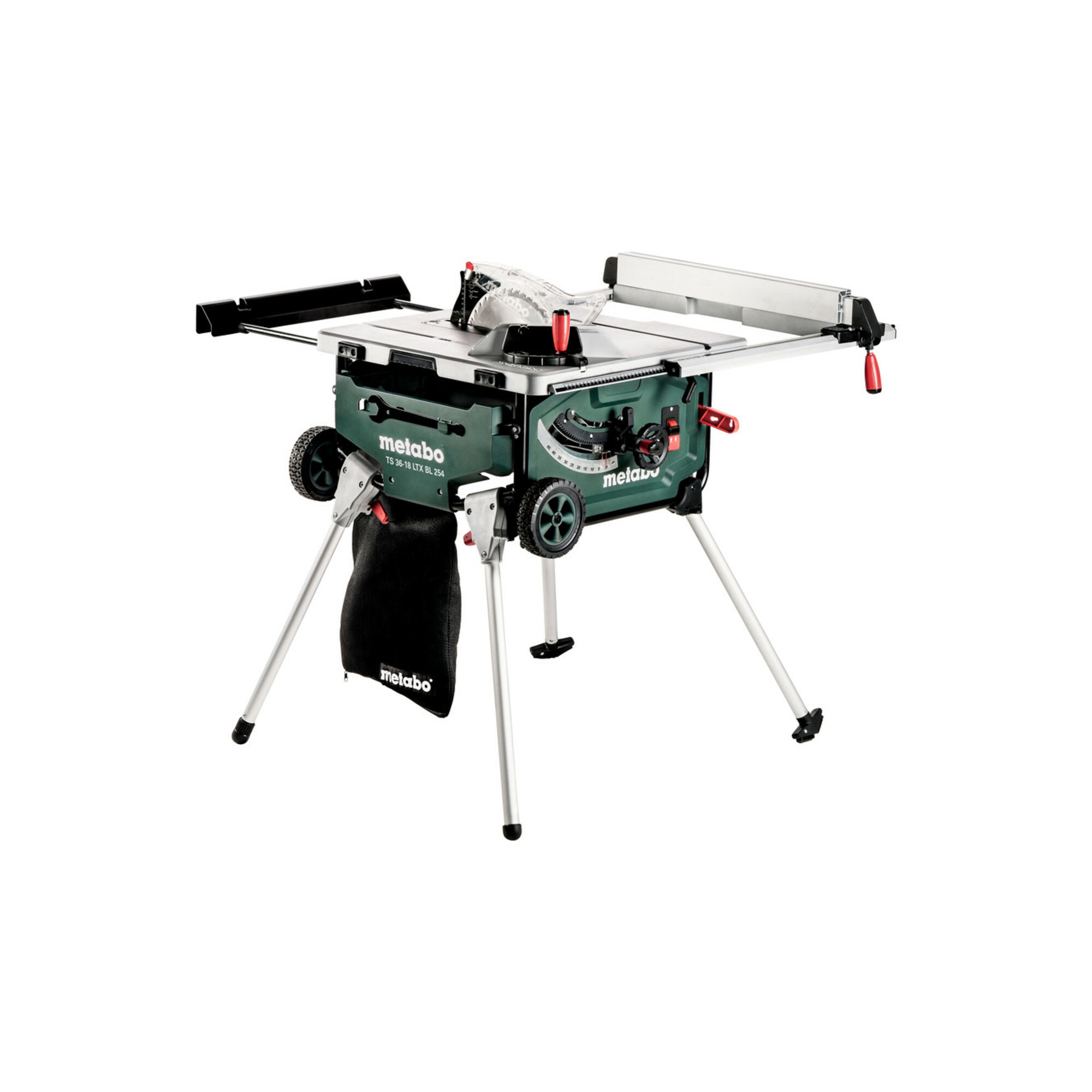 Metabo Akku-Tischkreissäge TS 36-18 LTX BL 254 mit Untergestell und Trolleyfunktion; Karton; 18V 4x8Ah LiHD + ASC 145 Duo