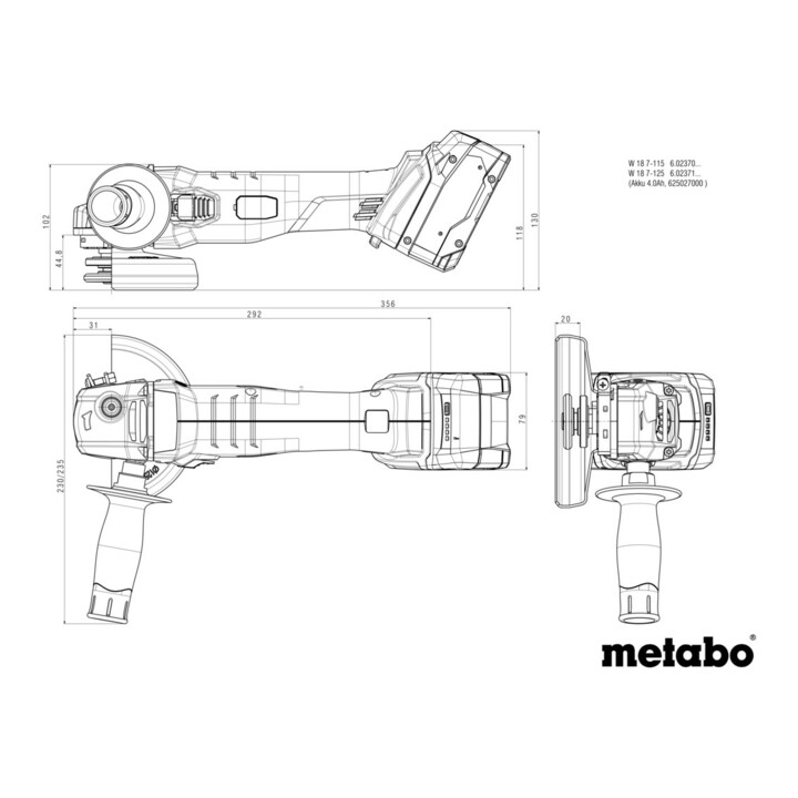 Metabo Akku-Winkelschleifer W 18 7-125 Karton