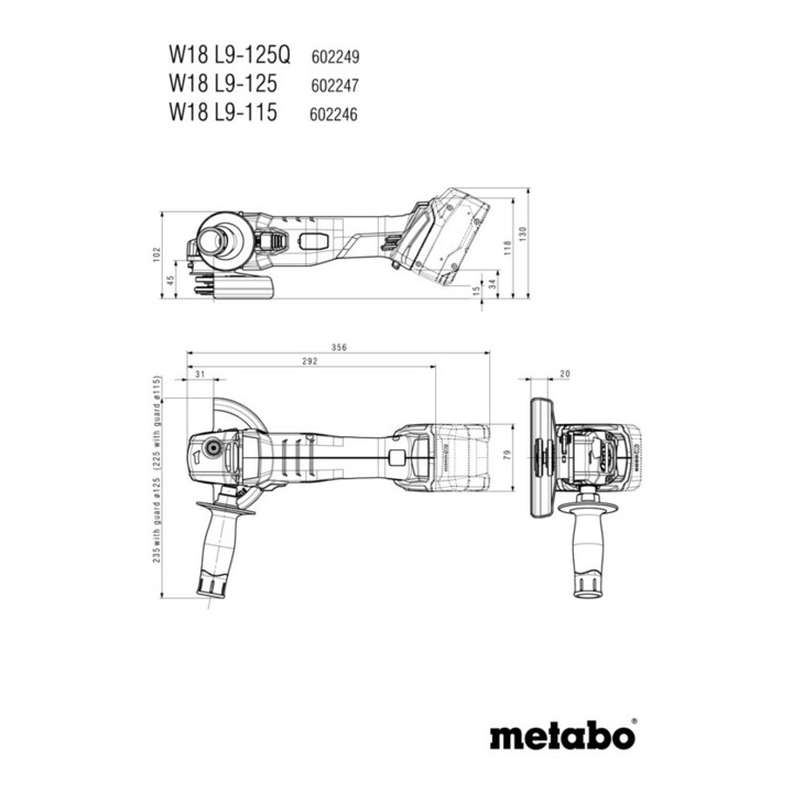 Metabo Akku-Winkelschleifer W 18 L 9-125 Quick mit Schnellspannmutter; Karton