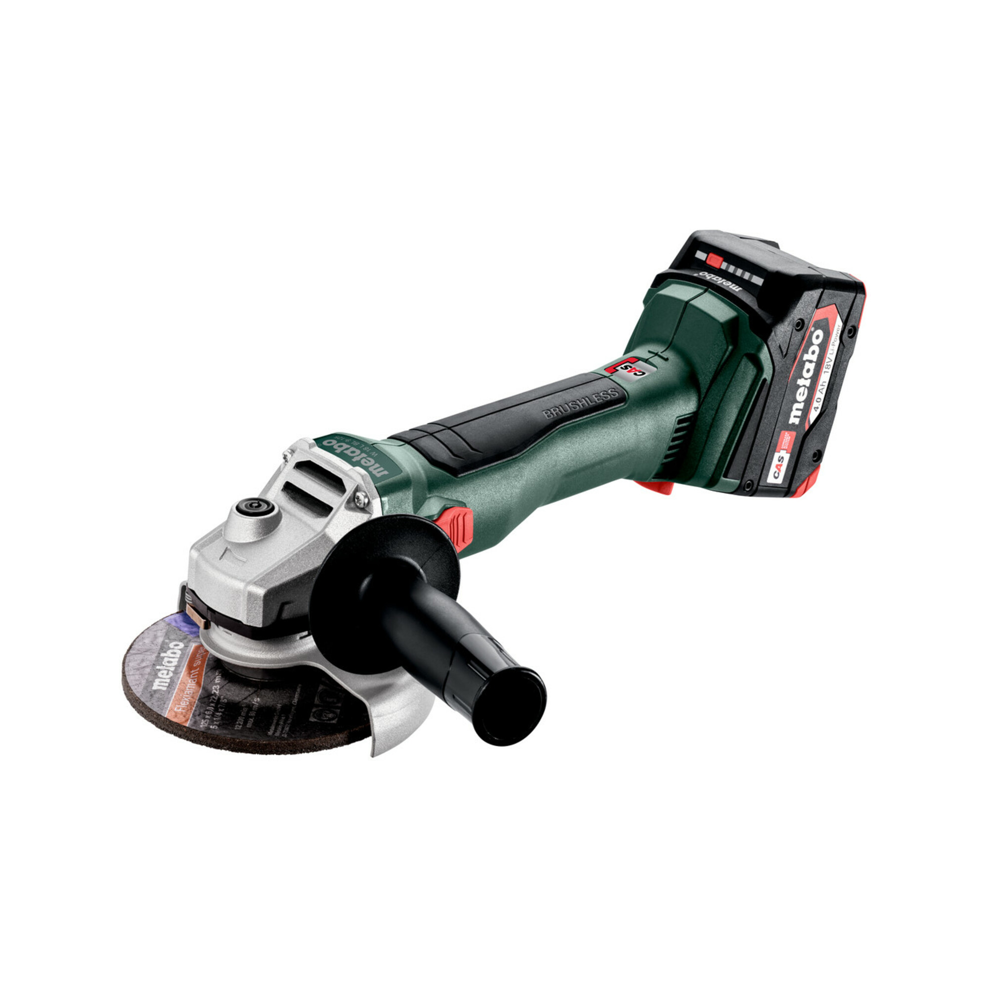 Metabo Akku-Winkelschleifer W 18 L BL 9-125 metaBOX 165 L; 18V 2x4Ah Li-Power + ASC 55