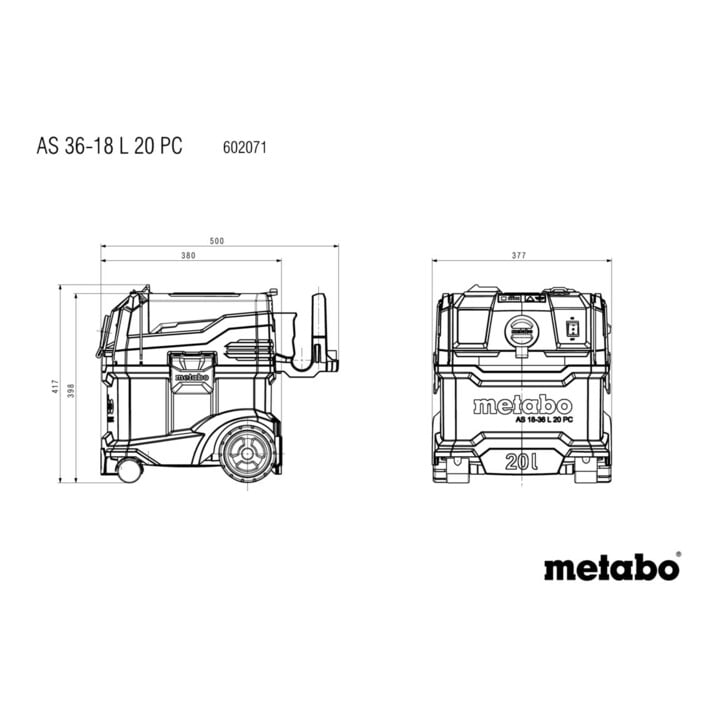 Metabo Aspirateur sans fil eau et poussière AS 36-18 L 20 PC (602071850) avec nettoyage manuel du filtre