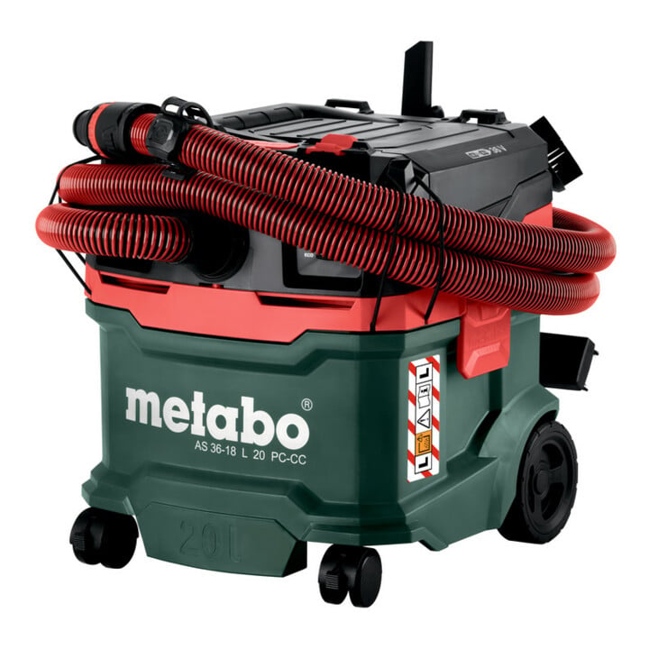 Metabo Aspirateur sans fil eau et poussière AS 36-18 L 20 PC-CC (602072850) avec nettoyage manuel du filtre et CordlessControl
