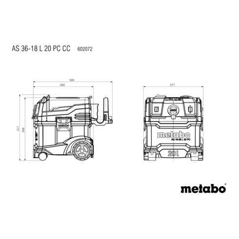 Metabo Aspirateur sans fil eau et poussière AS 36-18 L 20 PC-CC (602072850) avec nettoyage manuel du filtre et CordlessControl