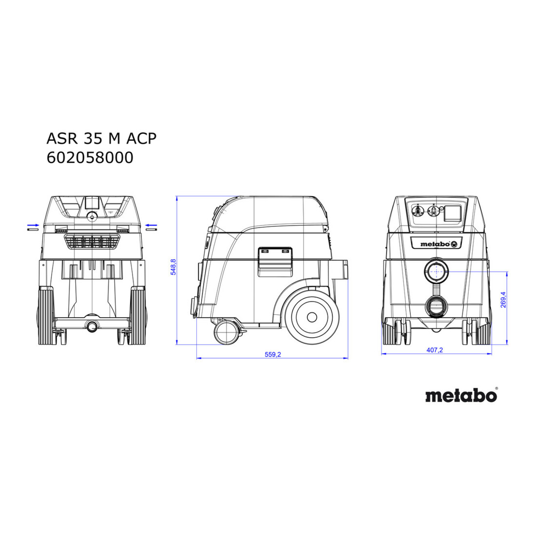 Metabo Aspiratore multiuso ASR 35 M ACP con agitatore elettromagnetico, dispositivo di accensione automatico e misurazione della differenza di pressione, scatola di cartone