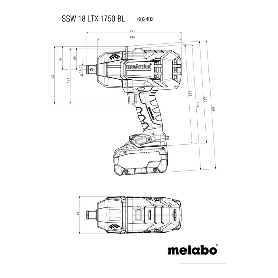 METABO Avvitatore a percussione senza batteria, Modello: 18LTX1750