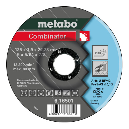 Metabo Combinator 115x1,9x22,23 mm, Inox, doorslijp- en slijpschijf, gekartelde uitvoering