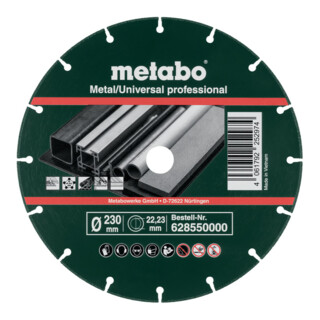 Metabo Diamantsnijschijf 230x1,6x22,23mm, "MUP", Metaal/Universeel "professional" (628550000)