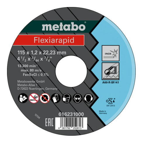 Metabo Disco da taglio Flexiarapid 115x1,2x22,23 Inox, versione diritta