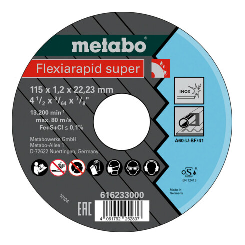 Metabo Disco da taglio Flexiarapid super 115x1,2x22,23 Inox, versione diritta