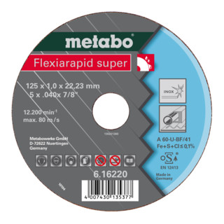 Metabo Disco da taglio Flexiarapid super 115x1,6x22,23 Inox, dritto