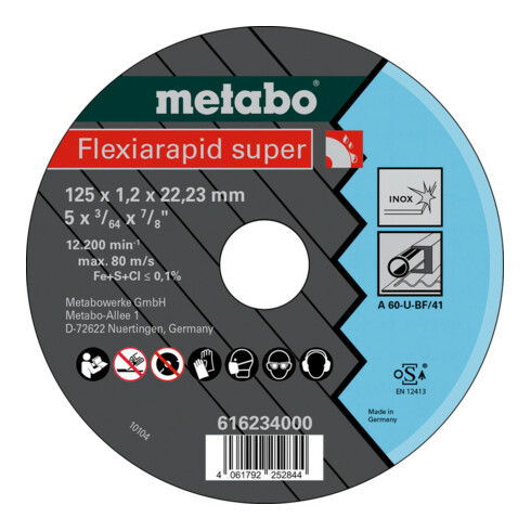 Metabo Disco da taglio Flexiarapid super 125x1,2x22,23 Inox, versione diritta