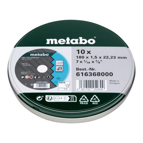 Metabo doorslijpschijven SP 180x1,5x22,23 Inox, TF 41 , in blikken doos