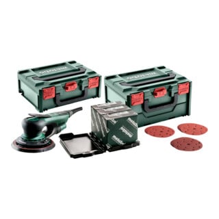 Metabo Exzenterschleifer SXE 150-2.5 BL Set mit metaBOX Schleifmittel-Set "multi-hole", 150 mm, für Holz und Metall; met