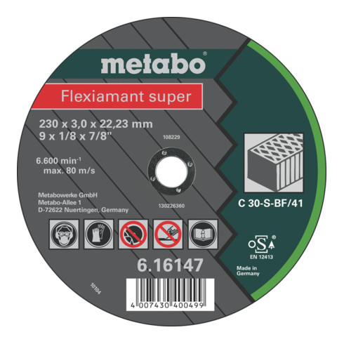 Metabo Flexiamant super 230x3,0x22,23 Stein, Trennscheibe, gerade Ausführung