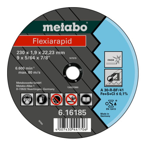 Metabo Flexiarapid 180x1,6x22,23 Inox, doorslijpschijf, rechte uitvoering