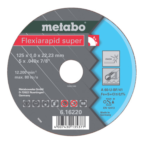 Metabo Flexiarapid super 115x1,6x22,23 Inox, doorslijpschijf, recht model