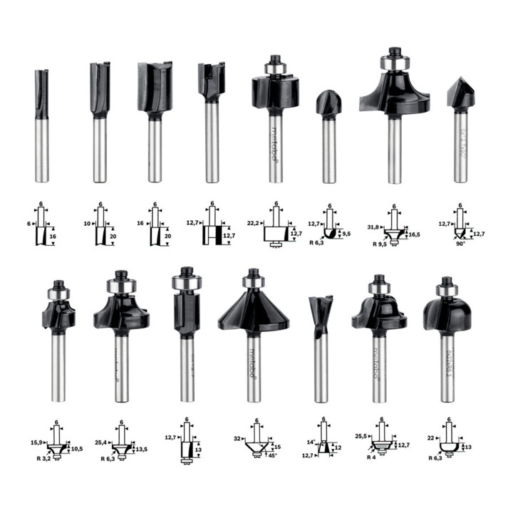 Metabo freesassortiment-SP, 6mm, 15 delig