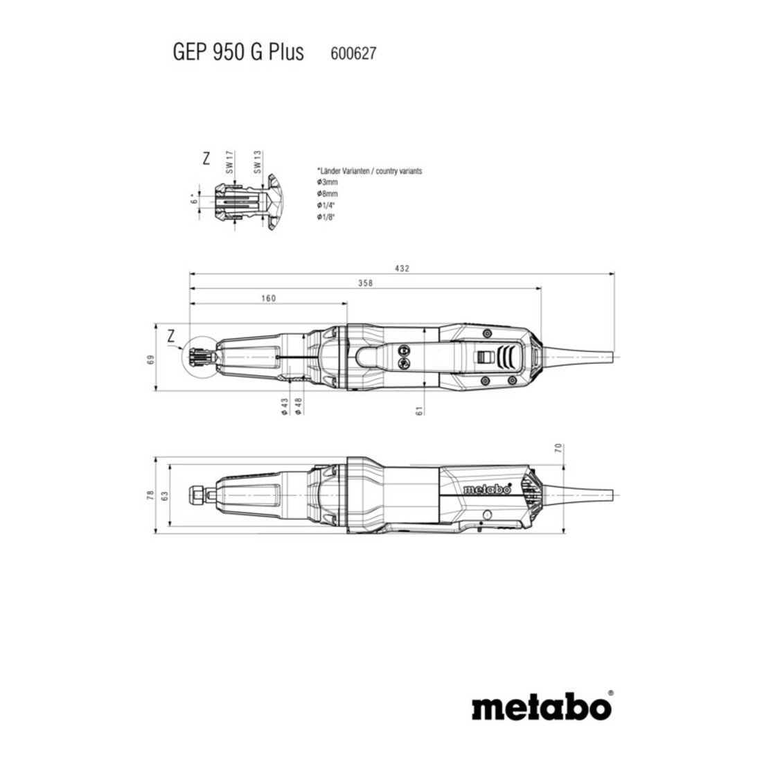 Metabo GEP 950 G Plus rechte slijpmachine doos