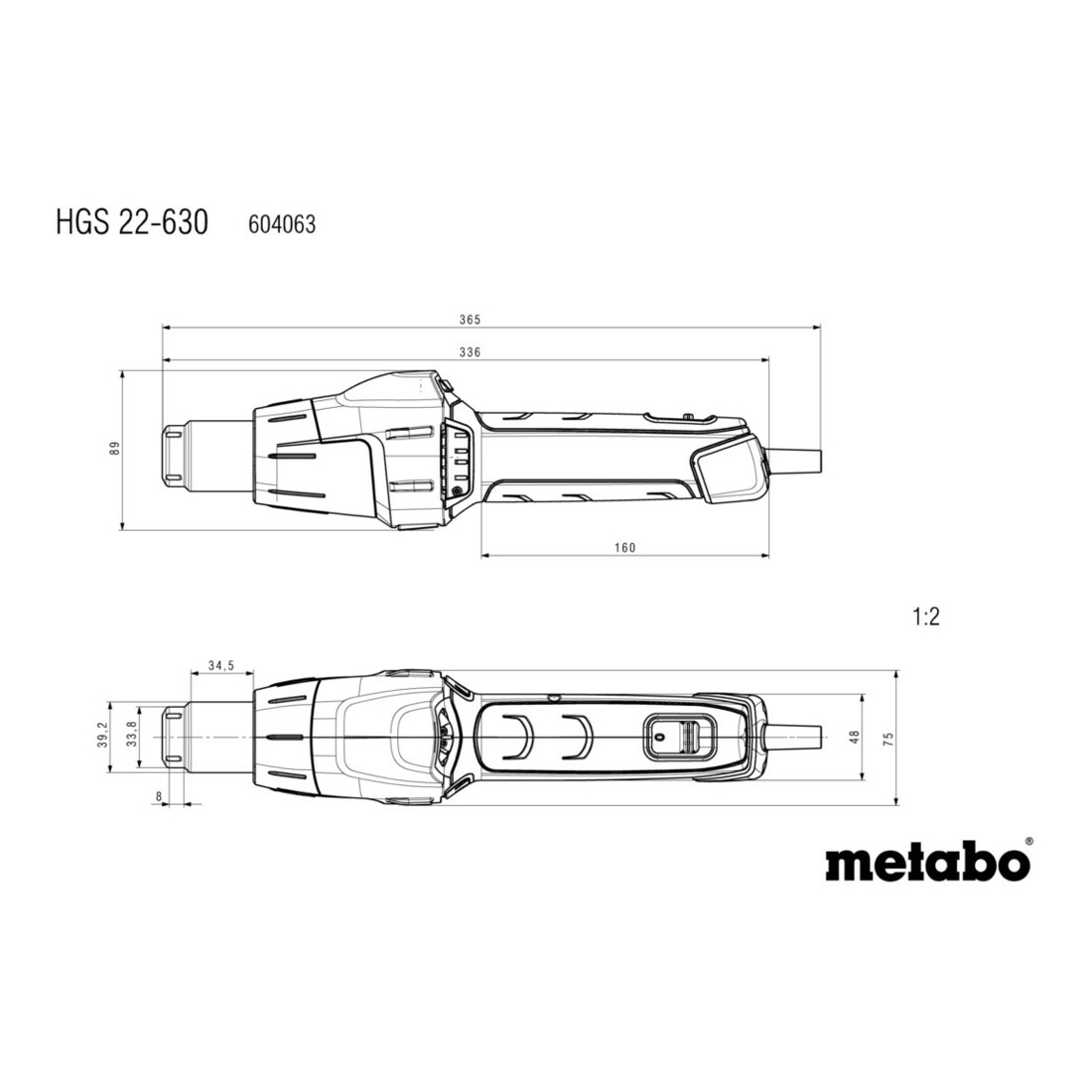 Metabo heteluchtpistool HGS 22-630 metaBOX 145