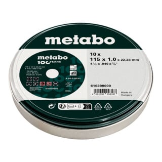 Metabo Jeu de disques de tronçonnage SP 115x1,0x22,23 Inox, TF 41, en boîte métallique (616398000)