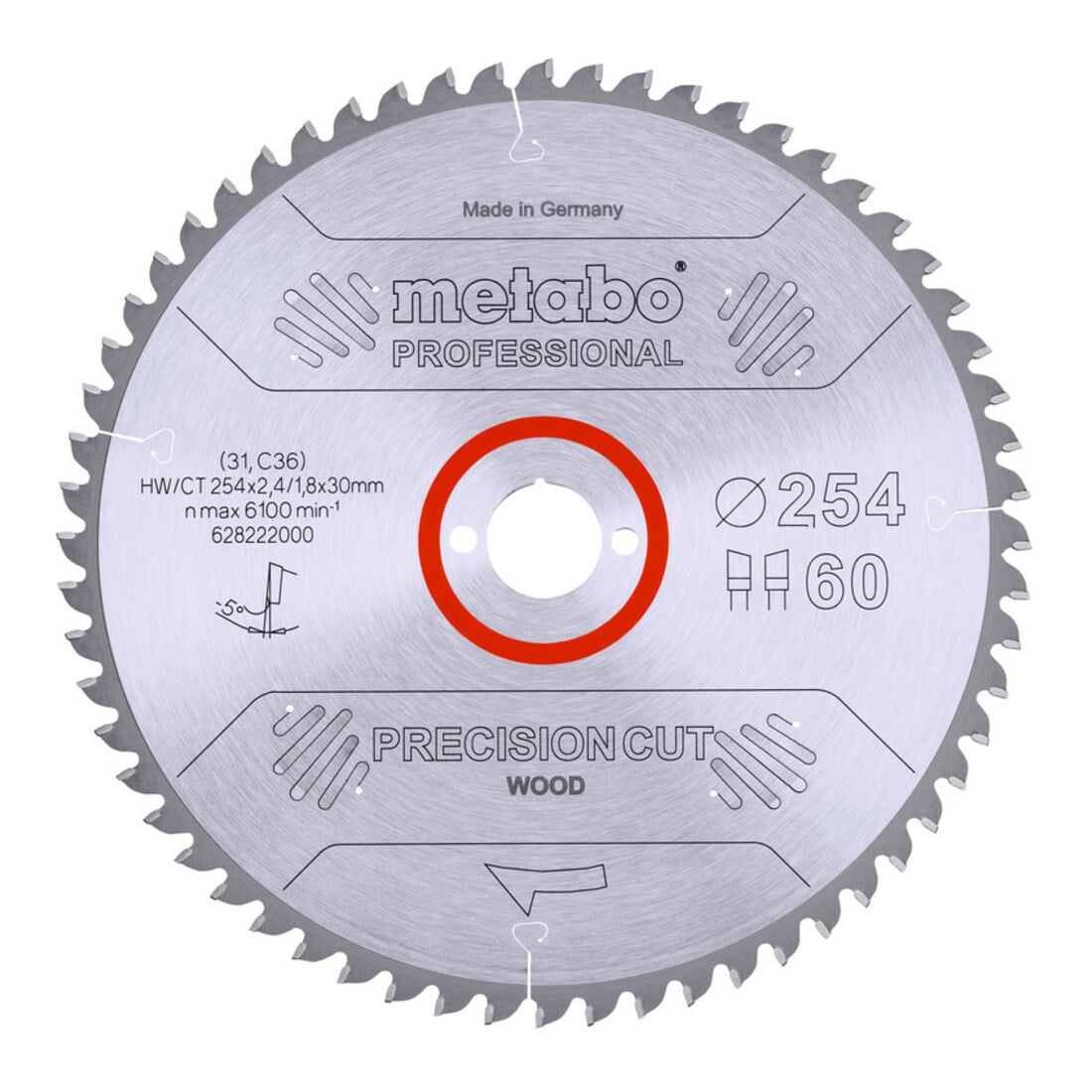 Metabo Kreissägeblatt HW/CT 210 x 30 x 2,4/1,6 Zähnezahl 30 Wechselzahn Spanwinkel 22°