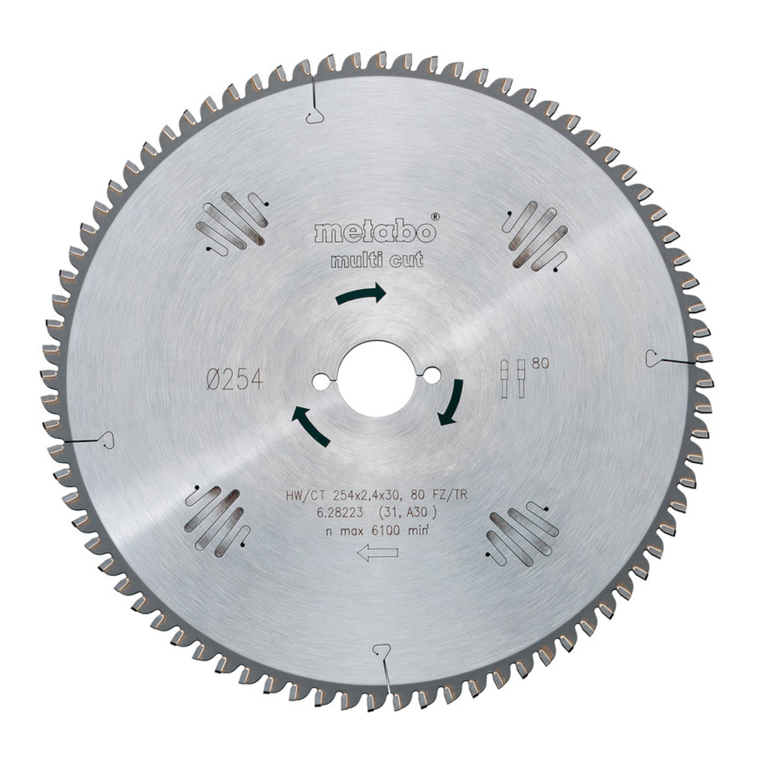 Metabo Kreissägeblatt HW/CT 210 x 30 x 2,6/1,8 Zähnezahl 54 Flachzahn/Trapezzahn Spanwinkel 5° neg.
