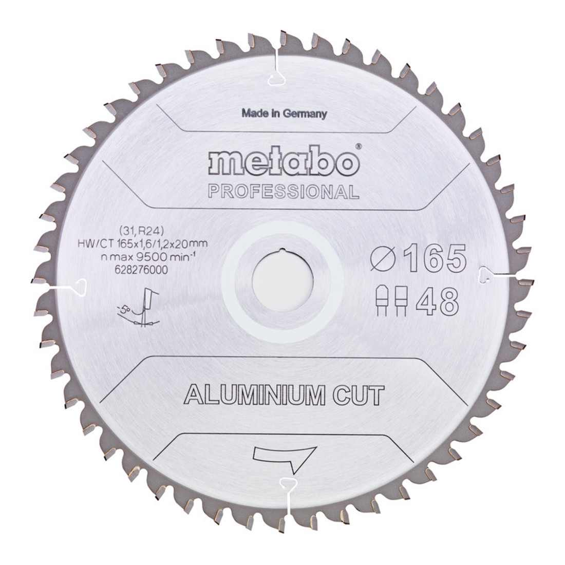 Metabo Lama per sega "Aluminium cut - professional", 165x1,6/1,2x20 Z48 FZ/TZ 5°neg