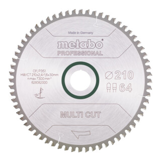 Metabo Lama per sega "multi cut - professional", 210x2,4/1,6x30, Z64 FZ/TZ, 5°neg.