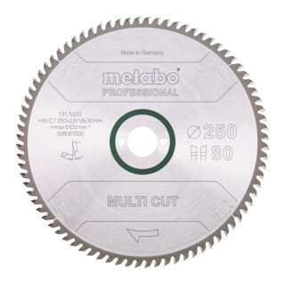 Metabo Lama per sega "Multi cut - professional", 250x2,8/1,8x30, Z80 WZ, 10°