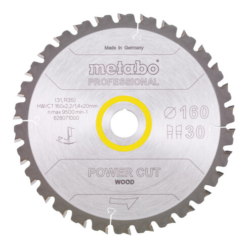 Metabo Lama per sega "Power cut wood - professional", 160x2.2/1.4x20, Z30 WZ 5°