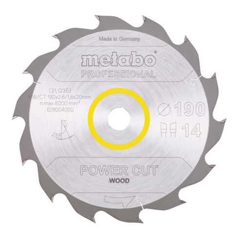 Metabo Lama per sega "power cut wood - professional", 190x2,6/1,8x20, Z14 WZ 25°