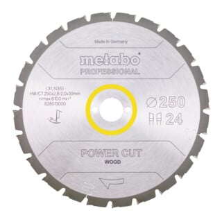Metabo Lama per sega "Power cut wood - professional", 250x2,8/2,0x30, Z24 WZ 3° neg.